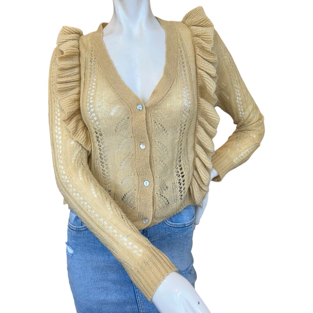 Aritzia Dress Forum Pointelle Ruffled Button Down Coquette Cardigan Size Small